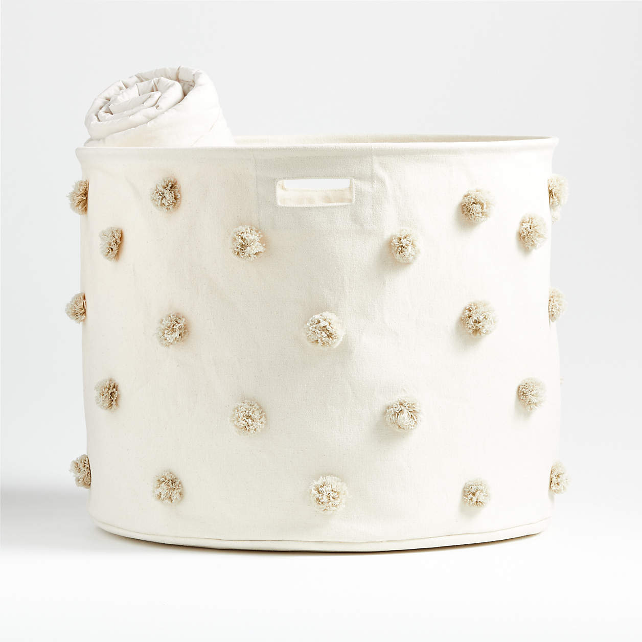 Pehr Pom Pom Large Grey Soft Collapsible Drum Storage Bin with Handles Crate & Kids