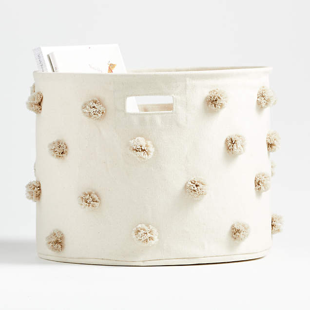 Pehr Gray Pom Pom Pint Toy Bin + Reviews Crate & Kids