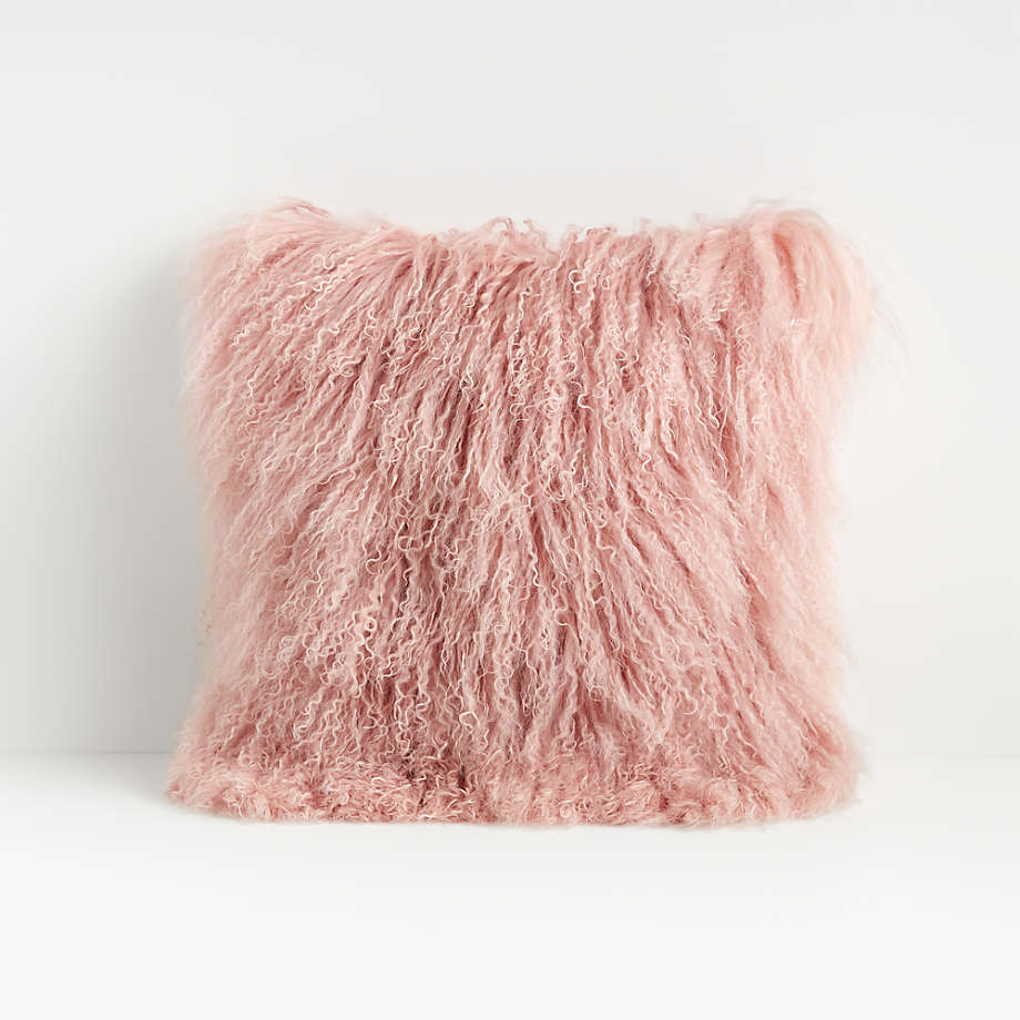 Pelliccia Blush Pink Mongolian Sheepskin Pillow with DownAlternative