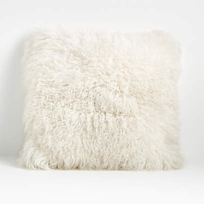 Pillow Decor - Mongolian Sheepskin Natural White Throw Pillow