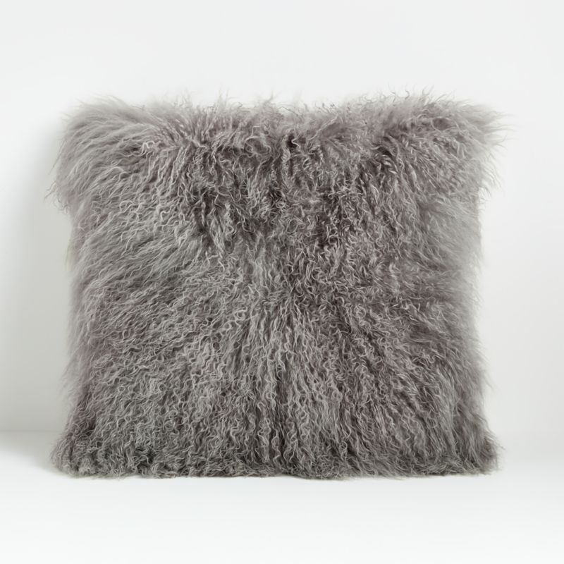 HiEnd Accents Gray Mongolian Faux Fur Pillow