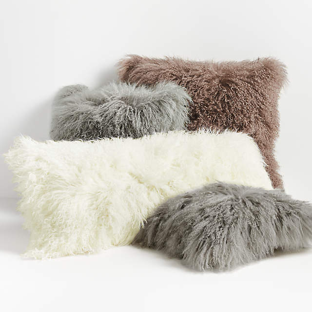 Grey mongolian fur store cushion