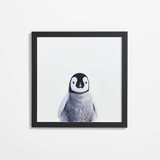 Baby Penguin Black Wood Framed Wall Art Print