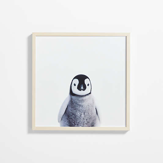 Baby Penguin Maple Wood Framed Wall Art Print