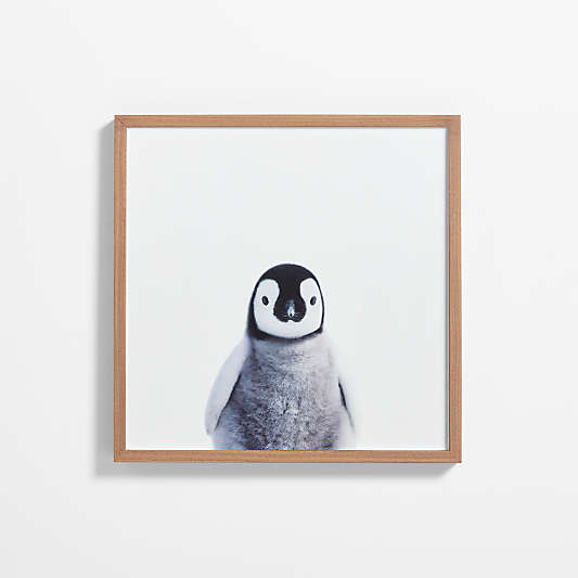 Baby Penguin Walnut Wood Framed Wall Art Print