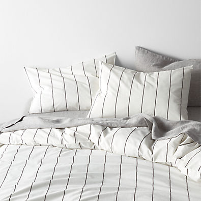 View Organic Percale Cotton Striped Pewter Grey King Duvet Cover details
