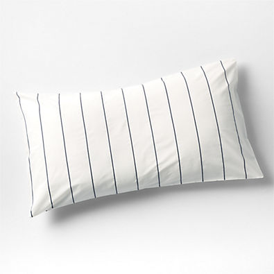 View Organic Percale Cotton Striped Pewter Grey King Pillow Sham details