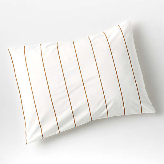 Organic Percale Cotton Striped Brulee Brown Standard Pillow Sham