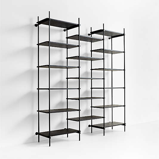 Petra Black Oak Wood and Metal Wall-Mounted 82" Bookcase Unit