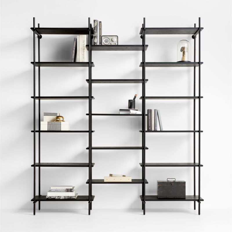 Petra Black Oak Wood and Metal Wall-Mounted 76" Bookcase Unit