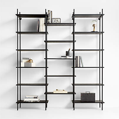 Petra Black Oak Wood and Metal Wall-Mounted 82" Bookcase Unit