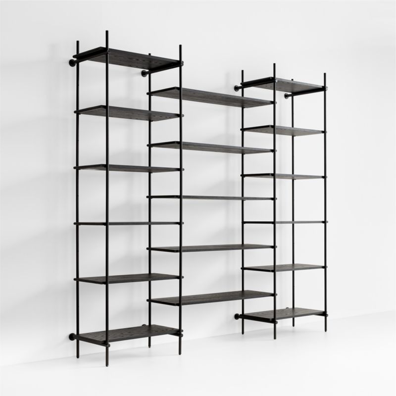 Petra Black Oak Wood and Metal Wall-Mounted 95.5" Bookcase Unit - image 6 of 9