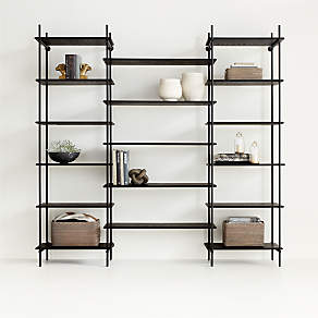 Petra Black Oak Wood and Metal Wall-Mounted 10-Narrow Shelf & Set