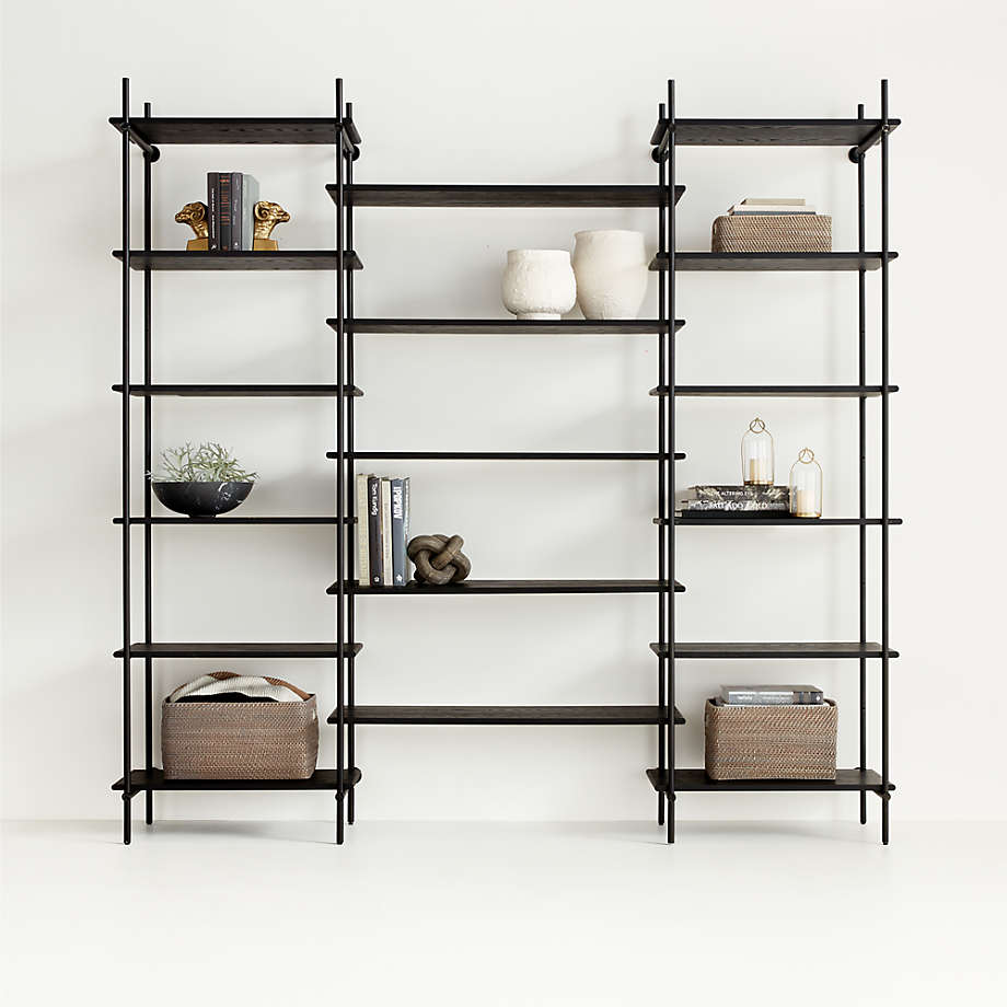 Petra Black Oak Wood and Metal WallMounted 89" Bookcase Unit + Reviews