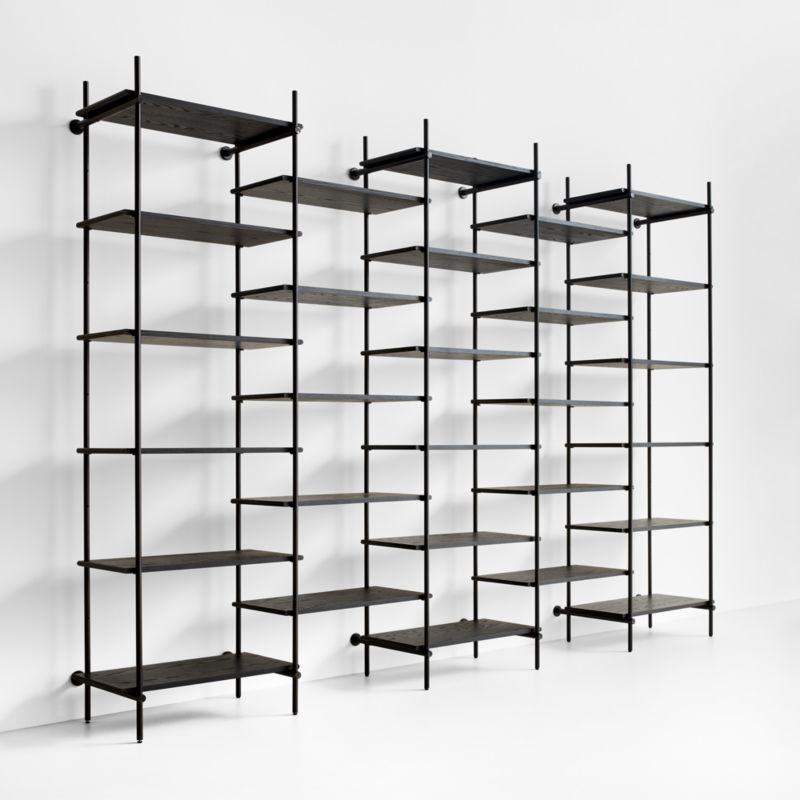 Petra Black Oak Wood and Metal Wall-Mounted 10-Narrow Shelf & Set