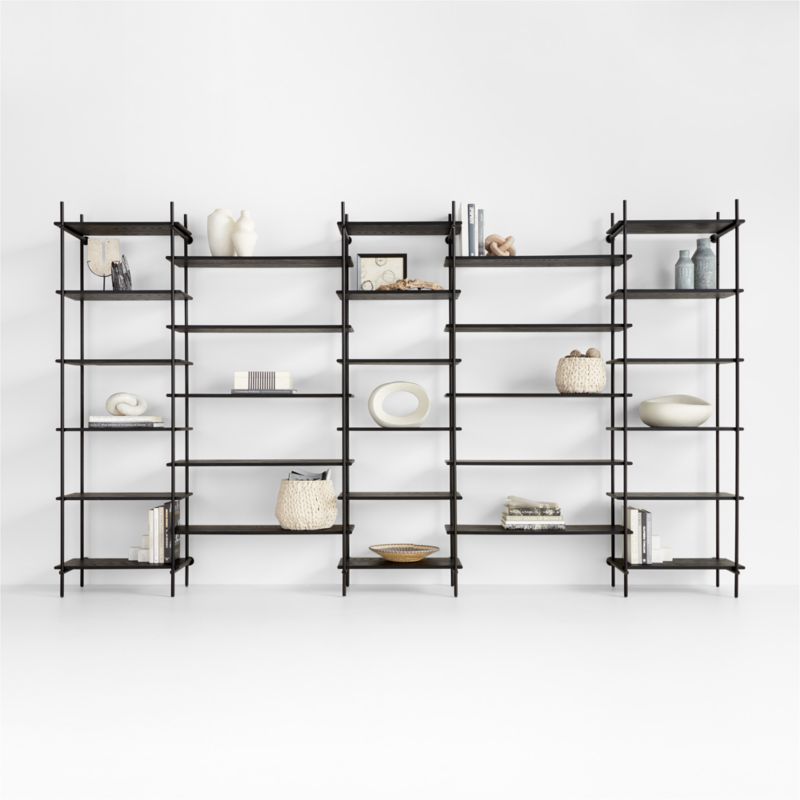 Petra Black Oak Wood and Metal Wall-Mounted 10-Narrow Shelf & Set