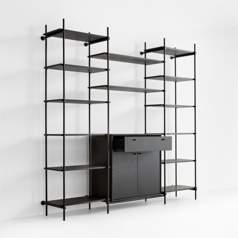 Petra Black Oak Wood and Metal Wall-Mounted 95.5" Storage Cabinet and Bookcase Unit - image 6 of 10