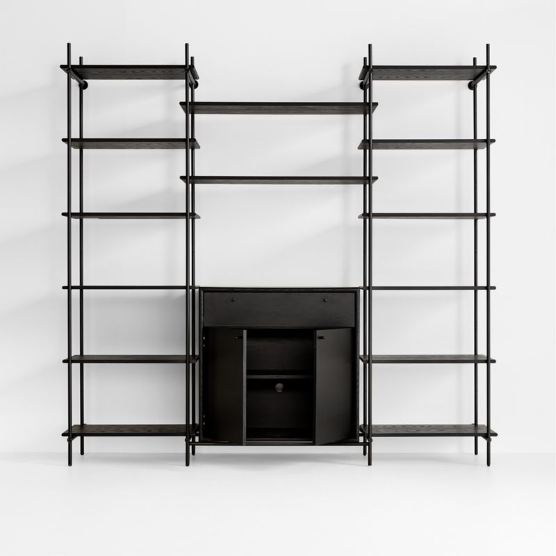 Petra Black Oak Wood and Metal Wall-Mounted 95.5" Storage Cabinet and Bookcase Unit - image 5 of 10