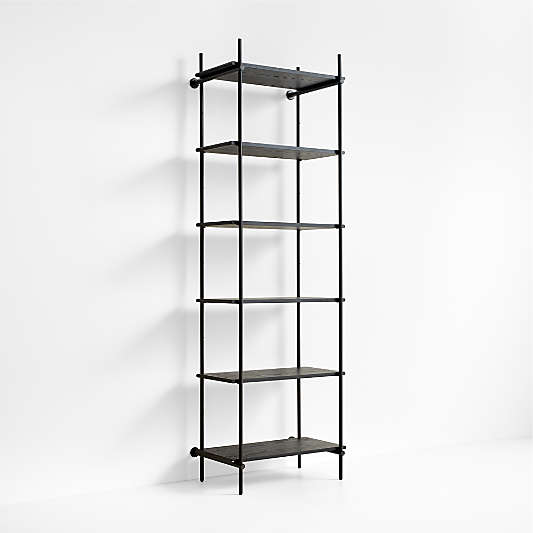 Petra Black Oak Wood and Metal Narrow Wall-Mounted Bookcase