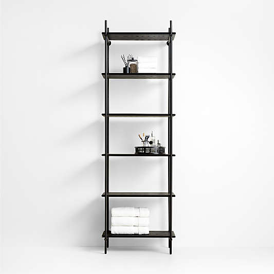 Petra Black Oak Wood and Metal Narrow Wall-Mounted Bookcase