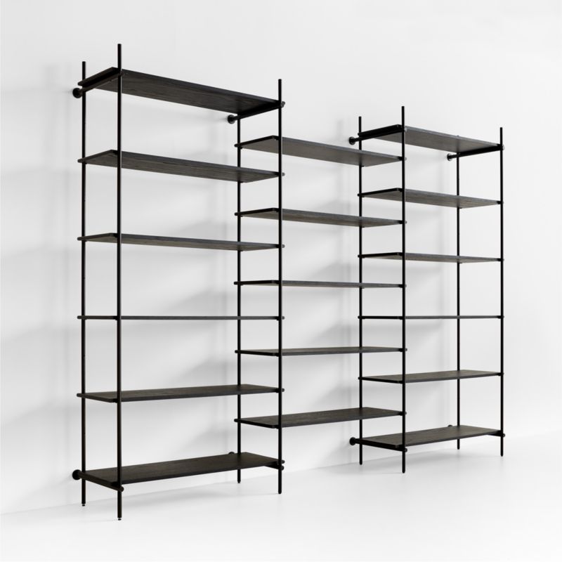 Petra Black Oak Wood and Metal Wall-Mounted 122" Bookcase Unit - image 4 of 7