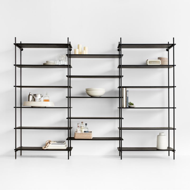 Petra Black Oak Wood and Metal Wall-Mounted 10-Narrow Shelf & Set