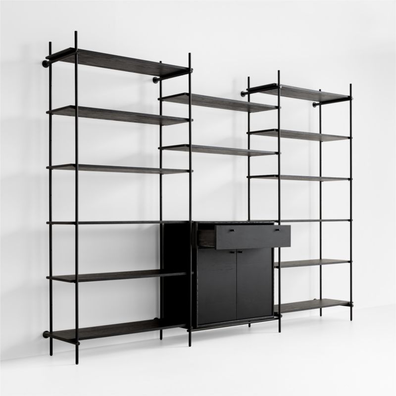 Petra Black Oak Wood and Metal Wall-Mounted 122" Storage Cabinet and Bookcase Unit - image 5 of 9