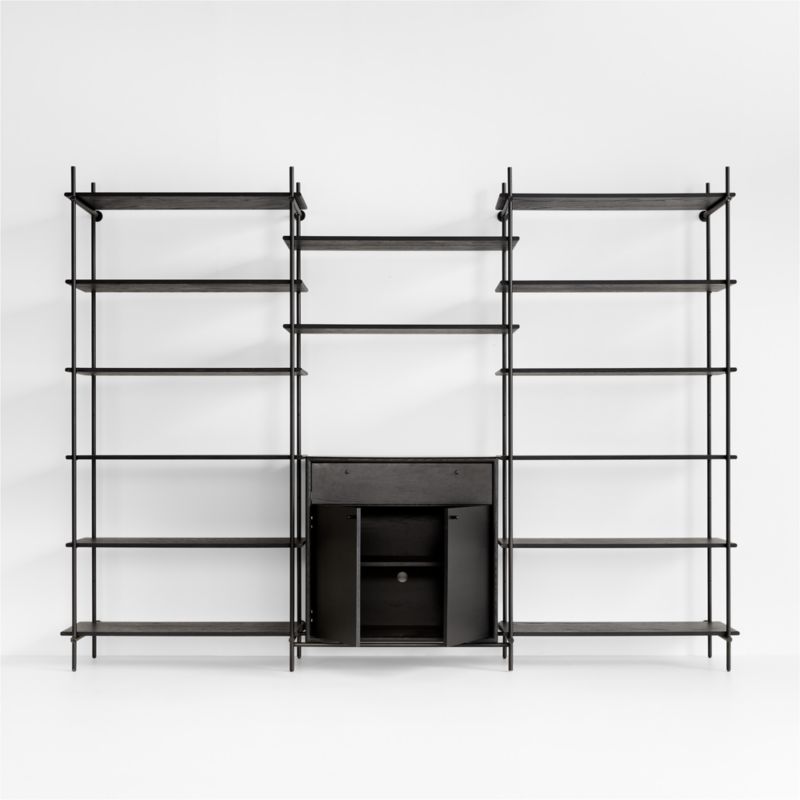 Petra Black Oak Wood and Metal Wall-Mounted 122" Storage Cabinet and Bookcase Unit - image 4 of 9