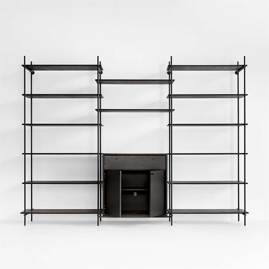 Petra Black Oak Wood and Metal Wall-Mounted 115 Storage Cabinet