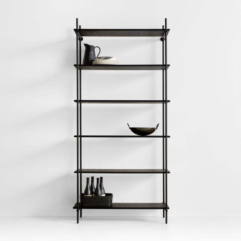 Petra Black Oak Wood and Metal Wide Wall-Mounted Bookcase + Reviews ...