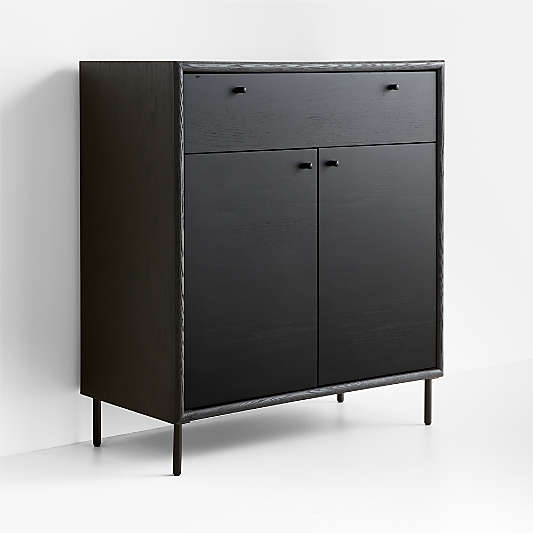 Petra Black Oak Wood and Metal Wall-Mounted Storage Cabinet