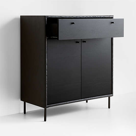 Petra Black Oak Wood and Metal Wall-Mounted Storage Cabinet