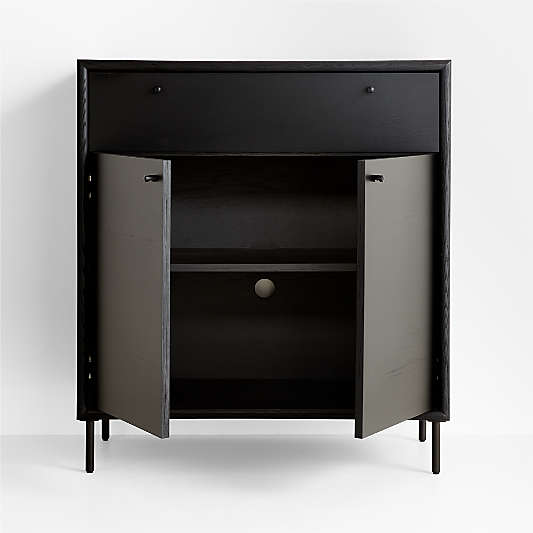 Petra Black Oak Wood and Metal Wall-Mounted Storage Cabinet