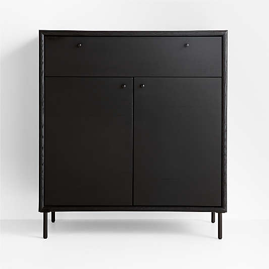 Petra Black Oak Wood and Metal Wall-Mounted Storage Cabinet