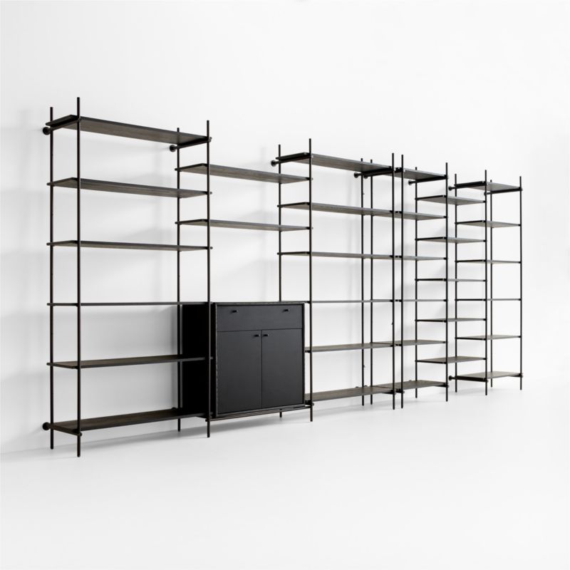 Petra Black Oak Wood and Metal Wall-Mounted 204" Storage Cabinet and Bookcase Unit - image 3 of 9