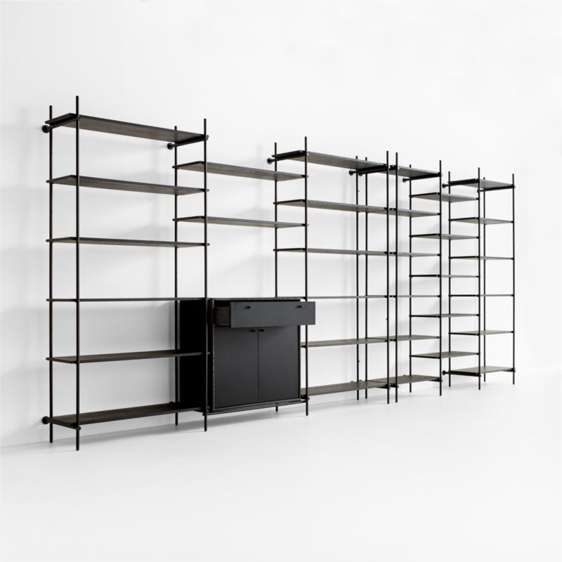 Petra Black Oak Wood and Metal Wall-Mounted 204" Storage Cabinet and Bookcase Unit - image 4 of 9