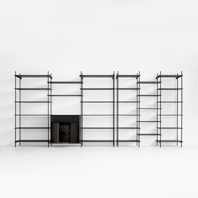 Petra Black Oak Wood and Metal Wall-Mounted 204" Storage Cabinet and Bookcase Unit - image 5 of 9