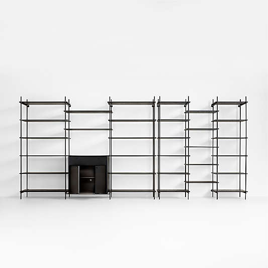 Petra Black Oak Wood and Metal Wall-Mounted 204" Storage Cabinet and Bookcase Unit