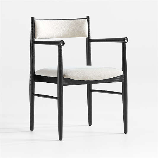 Petrie Black Ash Upholstered Performance Fabric Dining Chair with Arms