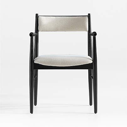 Petrie Black Ash Upholstered Performance Fabric Dining Chair with Arms