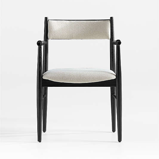 Petrie Black Ash Upholstered Performance Fabric Dining Chair with Arms