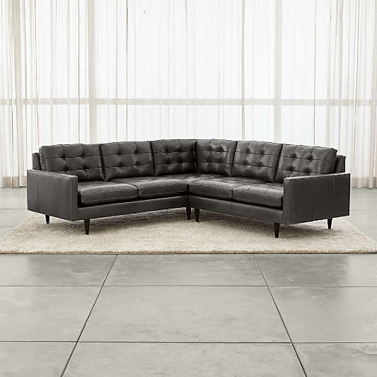 Petrie Leather 2-Piece L-Shaped Midcentury Sectional Sofa