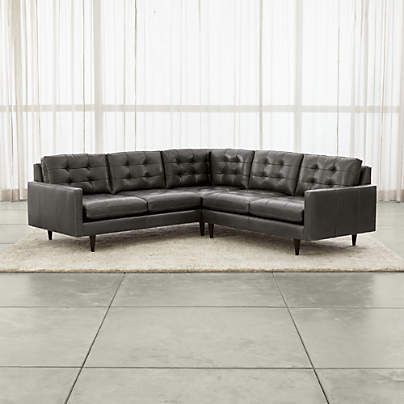 Petrie Leather 2-Piece L-Shaped Midcentury Sectional Sofa