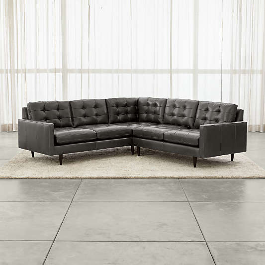 Petrie Leather 2-Piece L-Shaped Midcentury Sectional Sofa