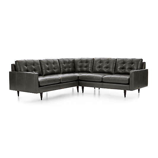 Petrie Leather 2-Piece L-Shaped Midcentury Sectional Sofa