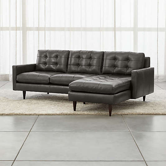 Petrie Leather 2-Piece Right-Arm Chaise Midcentury Sectional Sofa