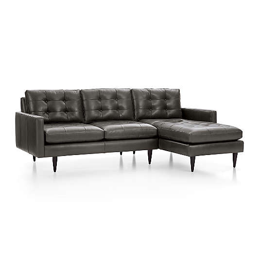 Petrie Leather 2-Piece Right-Arm Chaise Midcentury Sectional Sofa