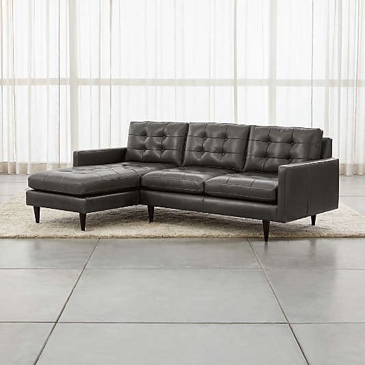 Petrie Leather 2-Piece Left-Arm Chaise Midcentury Sectional Sofa