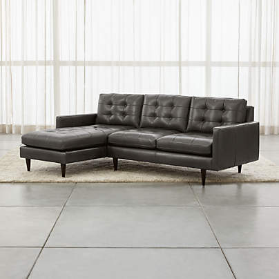 Petrie Leather 2-Piece Left-Arm Chaise Midcentury Sectional Sofa