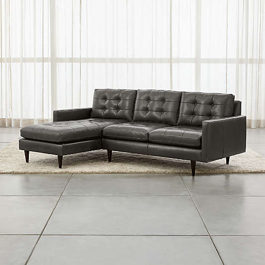 Petrie Leather 2-Piece Left-Arm Chaise Midcentury Sectional Sofa